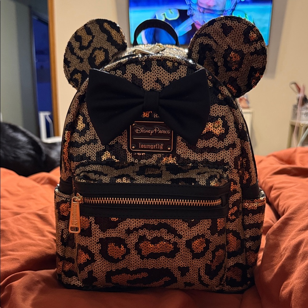 Loungefly Black and Gold Leopard Sequin Backpack